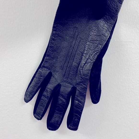 COPY - Vintage Leather Fabric Gloves. Black. Elegant 8.5 - Picture 5 of 6